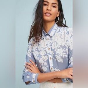 Maeve X Anthropologie Silk Floral Long Sleeves Top, Size 0P